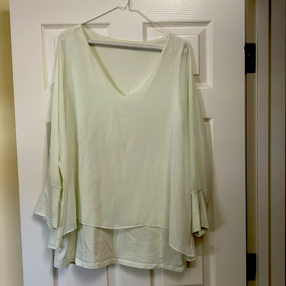 beautiful top with sheer overlay v neck blouse